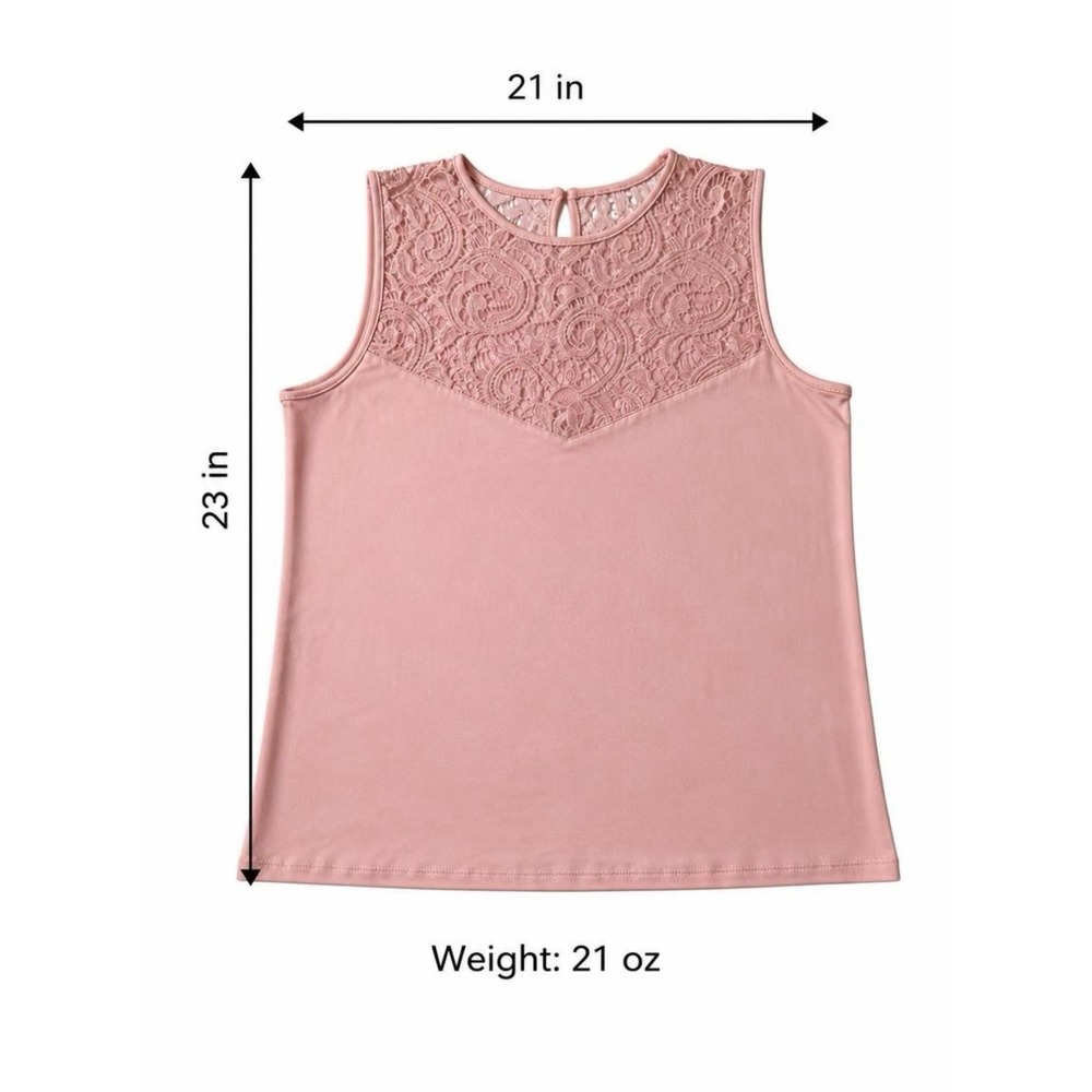 Anne Klein Women's Pink Sleeveless Top Size L Floral Lace Yoke Neckline - Picture 2 of 7
